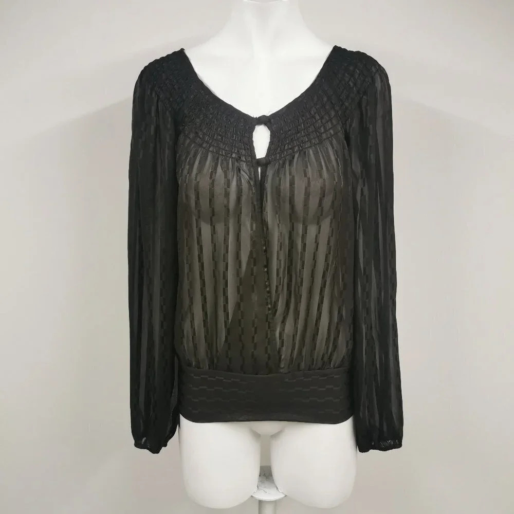 SUZY Shier Sheer Black Long Sleeve Top